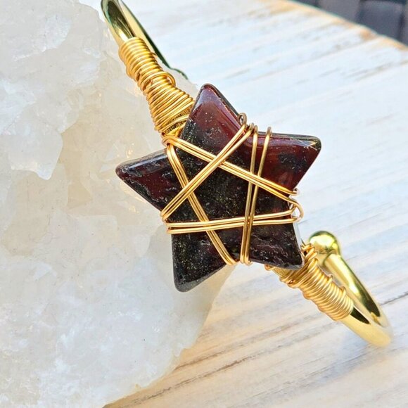 Dragons Blood Star Cuff ✦ Wire-Wrapped 14Kt Gold Over Copper ✦ Courage Tailsman - Picture 9 of 10